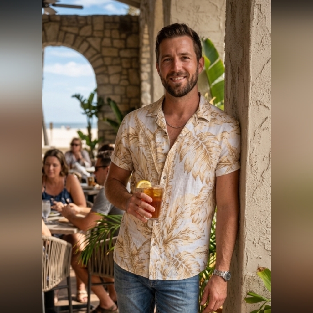 Fresh Men's Tan Leaf Print Shirt